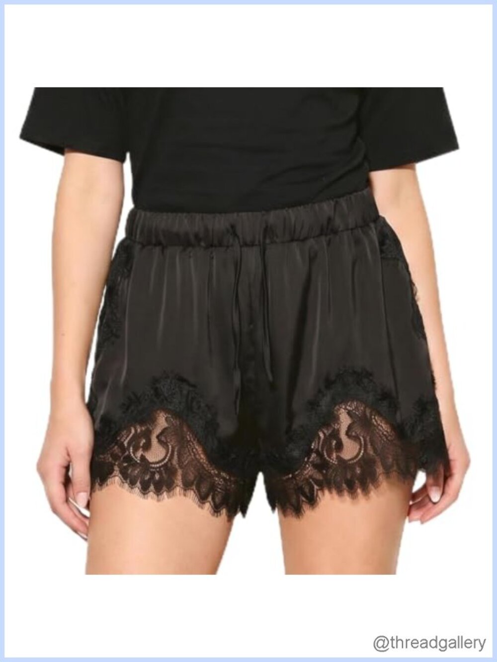 Satin Lace Trim Low Rise Drawstring Lounge Shorts Coquette Pajama